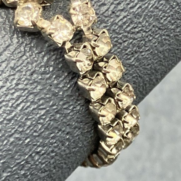 Vintage Rhinestone Diamond Bracelet 7 In Silver Double Row Snap Bling Glam Retro - Picture 3 of 9